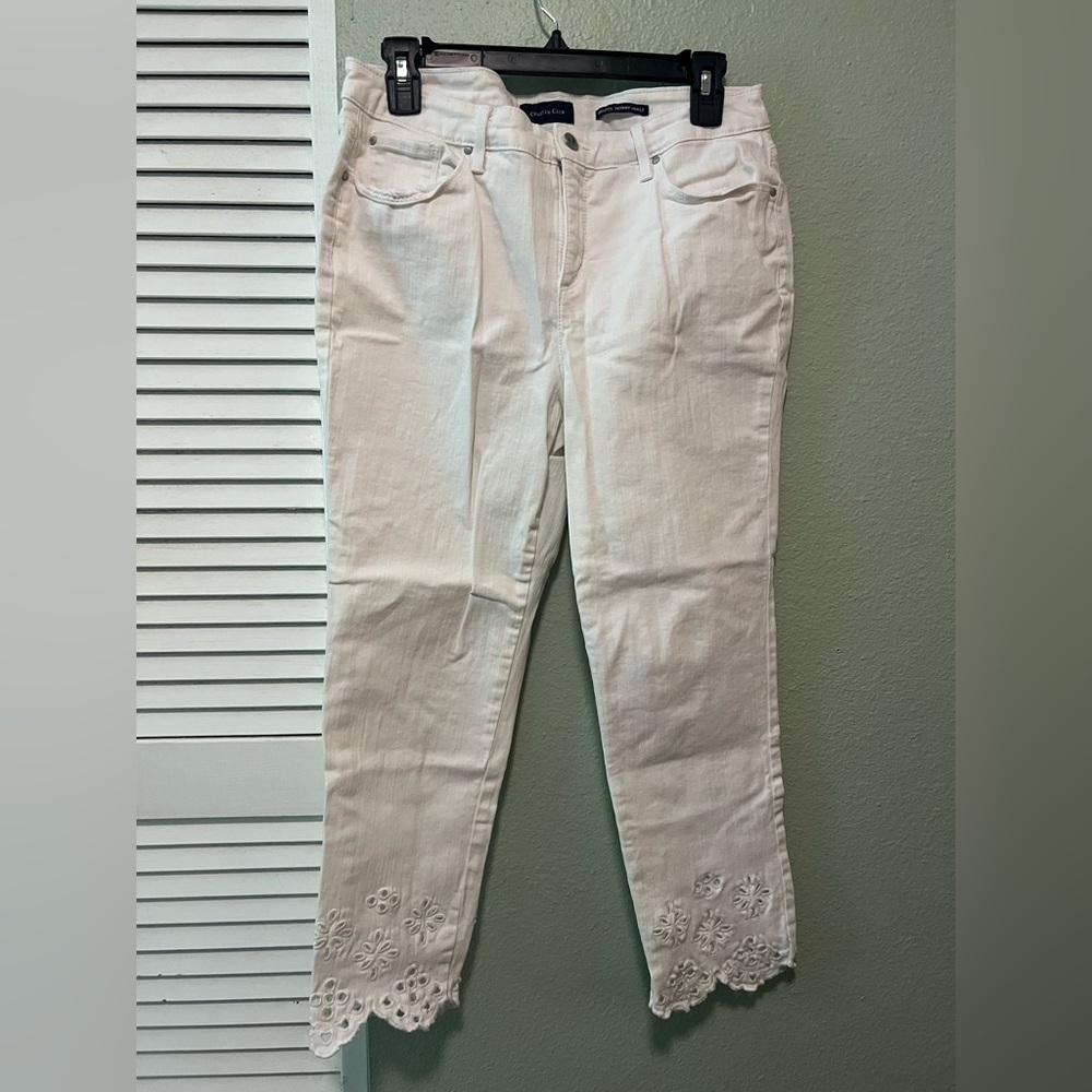 Charter Club Cream Embroidered Ankle Jeans